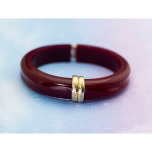 Vintage Elegant Brown & Gold Tone Hinged Bangle 7.25 inch - J8